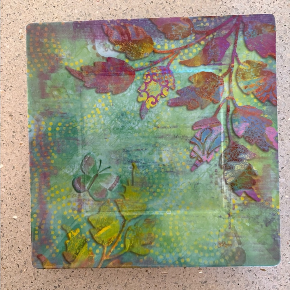 Set Of 4 Merritt Garden Floral Square Melamine Salad/Dessert 8” Plates